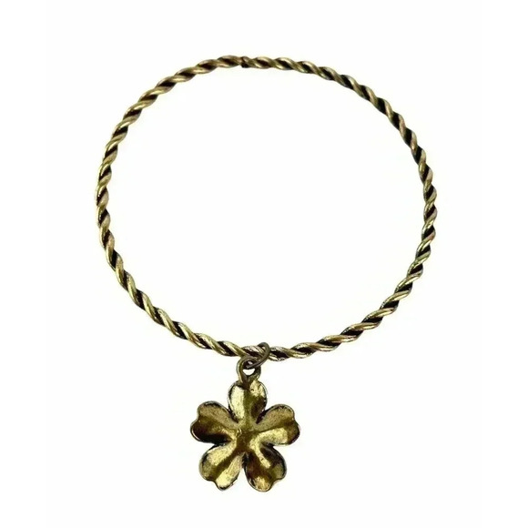 Bronze Tone Metal Charm Flower Rhinestone Bracelet - Picture 3 of 6